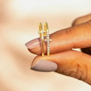 Elegant Golden Double Cross Ring